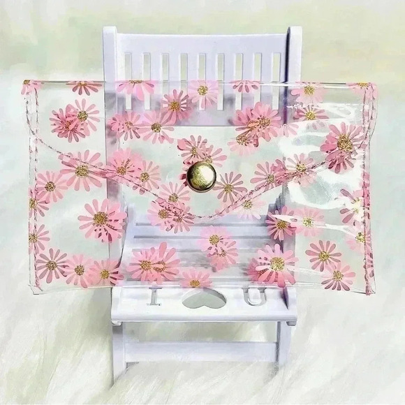 Pink Floral Clear Card Case Wallet - Picture 1 of 7